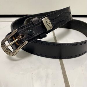 Vintage black leather western silver buckle belt unisex size 38